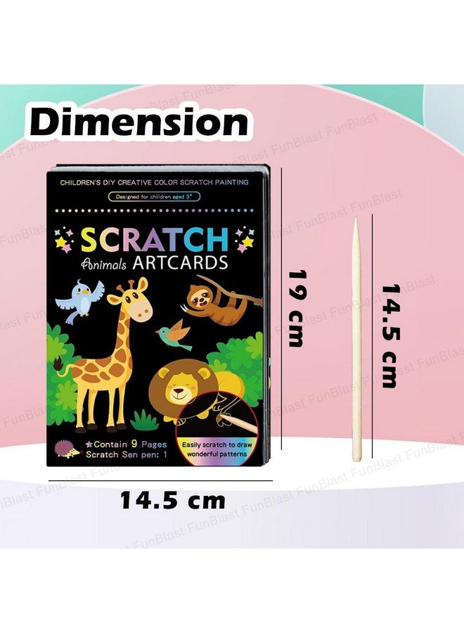 فنبلاست بطاقات فن بلاست للرسم بالخدش - بطاقات تلوين سحرية للرسم بالخدش، ورق رسم بالخدش مع قلم للرسم والتخطيط، ومجموعة أدوات فنية وحرفية للأطفال (حيوانات) - Image 2