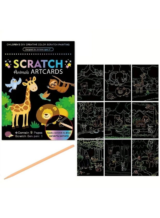 فنبلاست بطاقات فن بلاست للرسم بالخدش - بطاقات تلوين سحرية للرسم بالخدش، ورق رسم بالخدش مع قلم للرسم والتخطيط، ومجموعة أدوات فنية وحرفية للأطفال (حيوانات) - Image 1