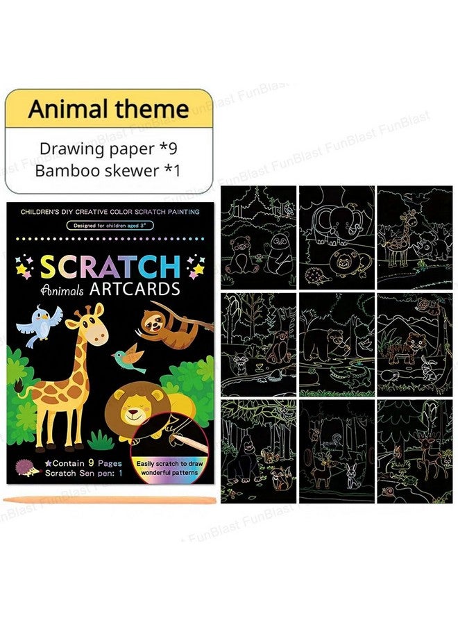 فنبلاست بطاقات فن بلاست للرسم بالخدش - بطاقات تلوين سحرية للرسم بالخدش، ورق رسم بالخدش مع قلم للرسم والتخطيط، ومجموعة أدوات فنية وحرفية للأطفال (حيوانات) - Image 3