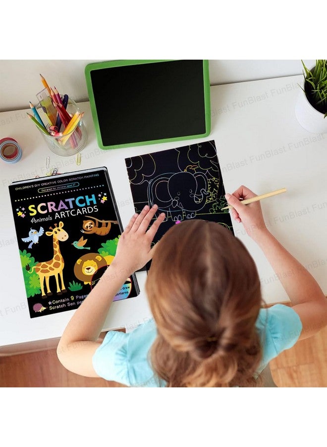 فنبلاست بطاقات فن بلاست للرسم بالخدش - بطاقات تلوين سحرية للرسم بالخدش، ورق رسم بالخدش مع قلم للرسم والتخطيط، ومجموعة أدوات فنية وحرفية للأطفال (حيوانات) - Image 5