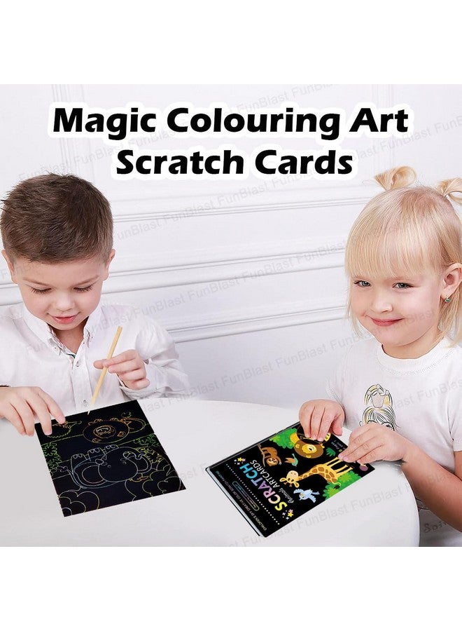 فنبلاست بطاقات فن بلاست للرسم بالخدش - بطاقات تلوين سحرية للرسم بالخدش، ورق رسم بالخدش مع قلم للرسم والتخطيط، ومجموعة أدوات فنية وحرفية للأطفال (حيوانات) - Image 4