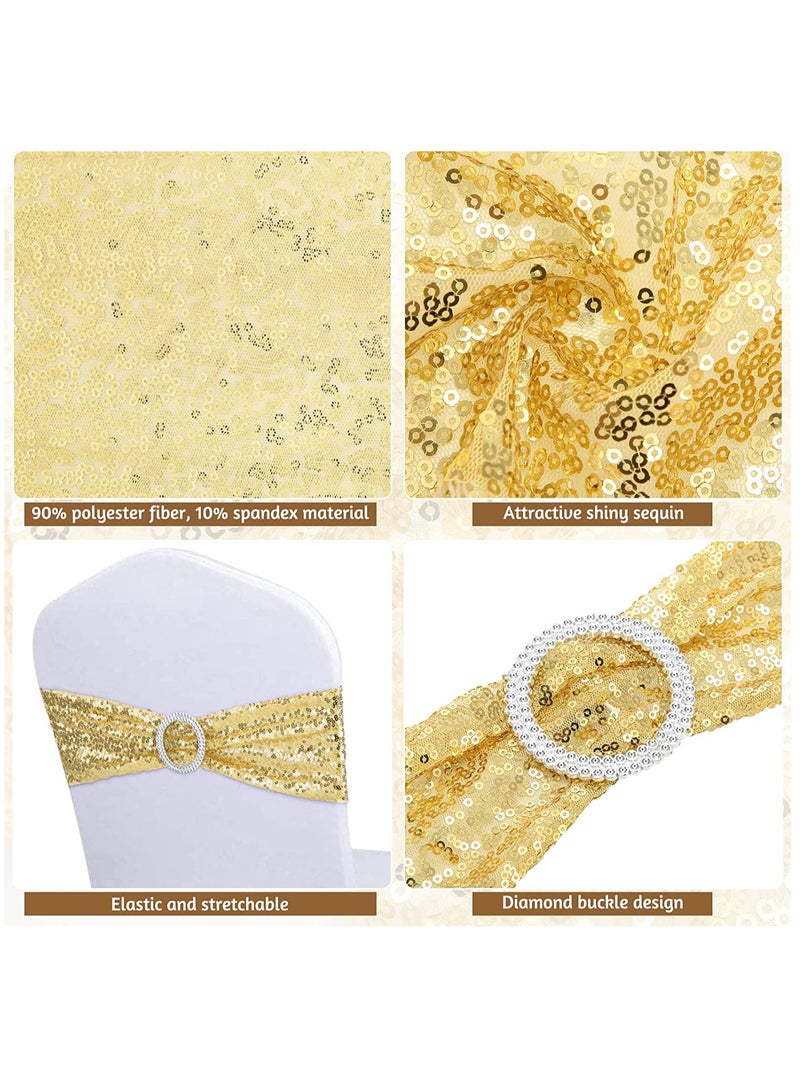 SYOSI Chair Sashes Set, One-Sided Sequin Chair Sashes Chair Bows, for Wedding Bridal Shower Birthday Banquet Reception(Gold, 20 Pcs) - Image 2