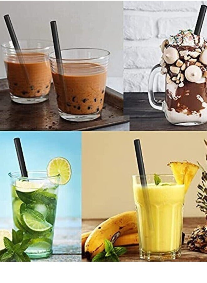 Halapack - [200 PCS] Disposable Black Straw 8mm Straight Single Wrapped Jumbo Smoothie Straws Extra Wide Boba Bubble Tea Drinking Straws Black - Image 1