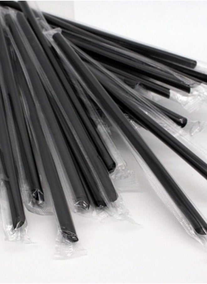 Halapack - [200 PCS] Disposable Black Straw 8mm Straight Single Wrapped Jumbo Smoothie Straws Extra Wide Boba Bubble Tea Drinking Straws Black - Image 1