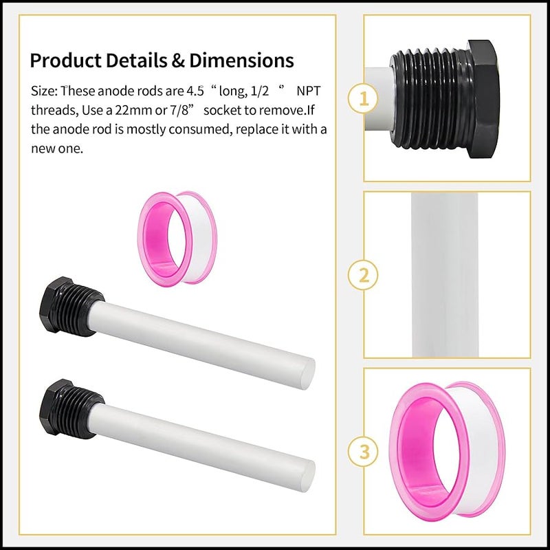 Unifizz 2PCS RV Water Heater Magnesium Anode Rod Replacement for Atwood Dometic 4.5 x 1 2 NPT - Image 2