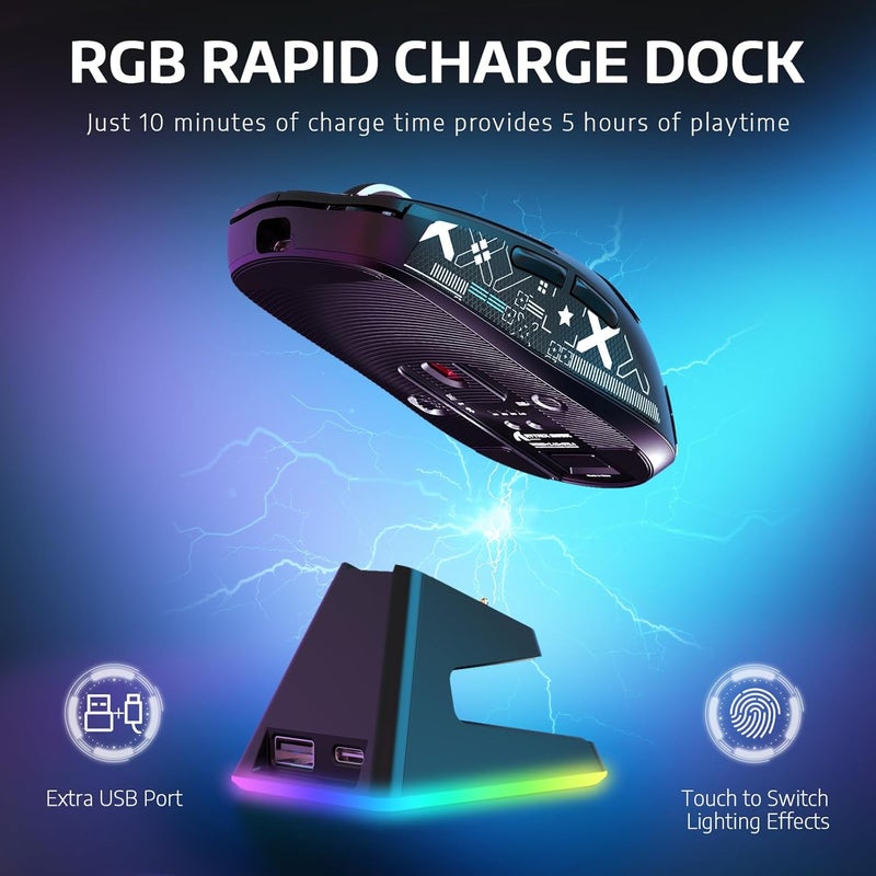 MANBASNAKE ATTACK SHARK X6 49g Superlight Wireless Gaming Mouse with Magnetic RGB Charging Dock, Ultralight Mice PixArt PAW3395 Sensor, 26000DPI, BT/2.4G/Wired Mouse, Griptape, 200Hrs Battery for Win/Mac - Image 3