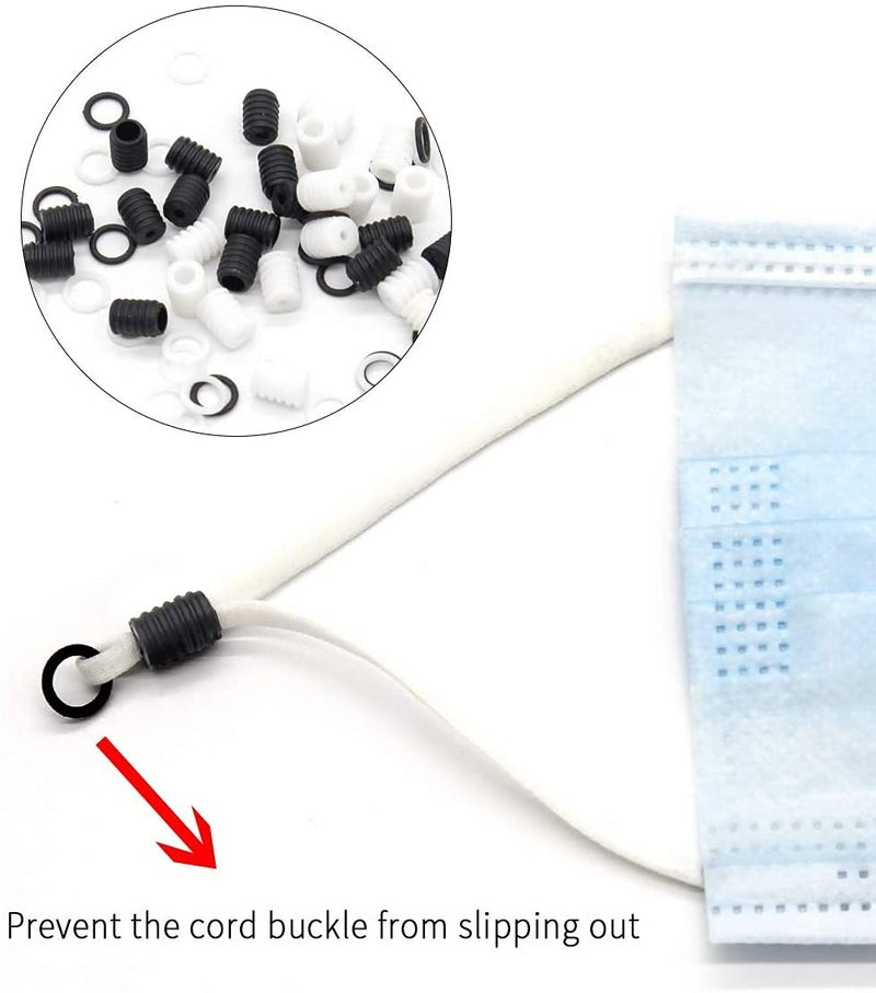 Aakriti Aakriti 100pcs Cord Locks Toggles and 100pcs Plastic Rings White Elastic Cord Lock for Mask Adjuster Lanyard Cord Round Buckles Non Slip Stopper Adjustment Accessories for Mask DIY Sewing White  - Image 3