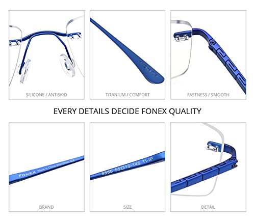 FONEX Titanium Glasses Frame for MenSquare Eyewear Full Optical Eyeglasses F85641 8555 Black - Image 3