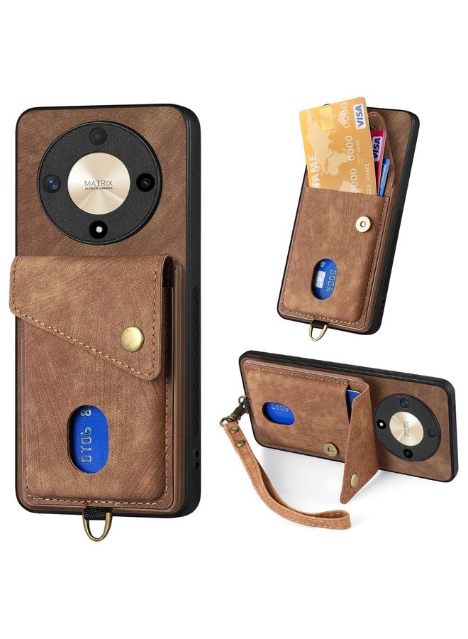 اس-توب جراب هاتف Honor X9b بتصميم محفظة بطاقات عتيقة من الجلد القابل للطي مع حزام - Image 1