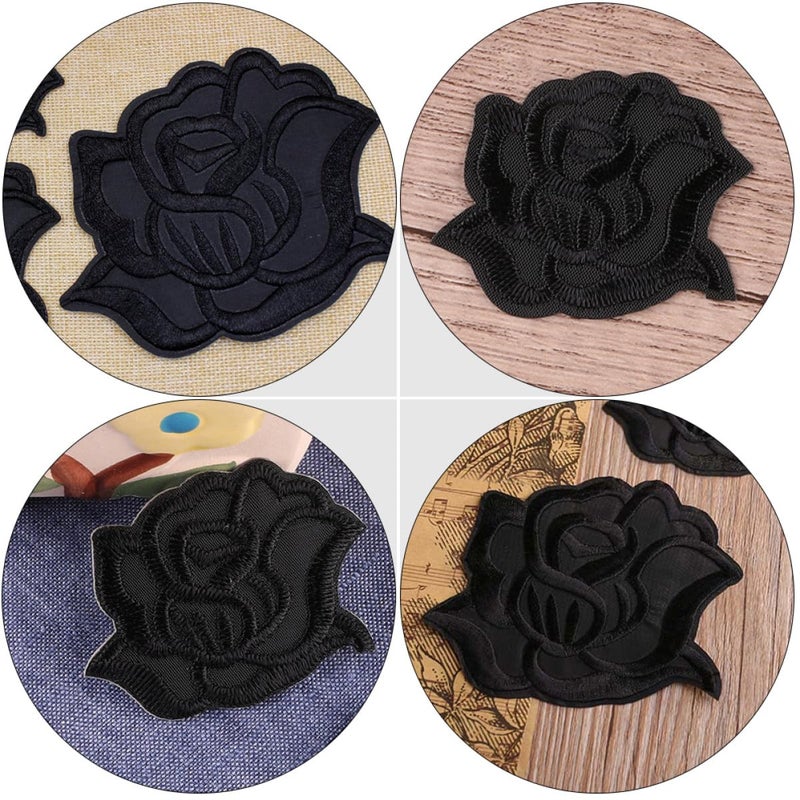 Black Iron On Flower Embroidered Patches For Jacket Repair DIY Craft Supplies - Image 4
