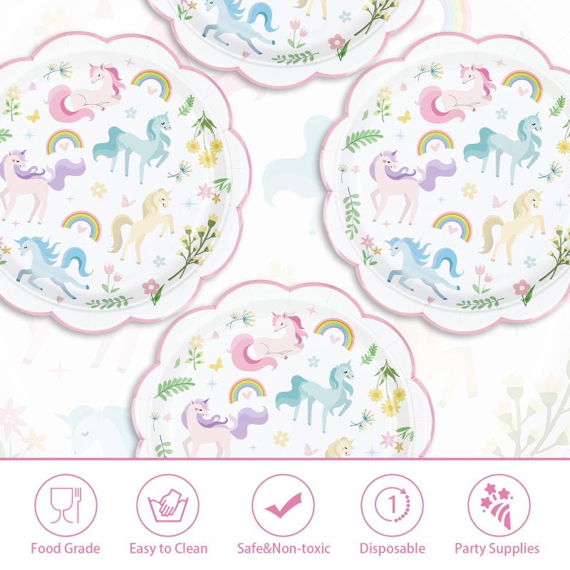 Greencian 50Pcs Magical Pastel Unicorn Birthday Paper Plates 9 Inch Heavy Duty Pastel Rainbow Disposable Dessert Plates Pink Unicorn Party Decorations for Girls' Birthday Baby Shower Party Supplies - Image 2