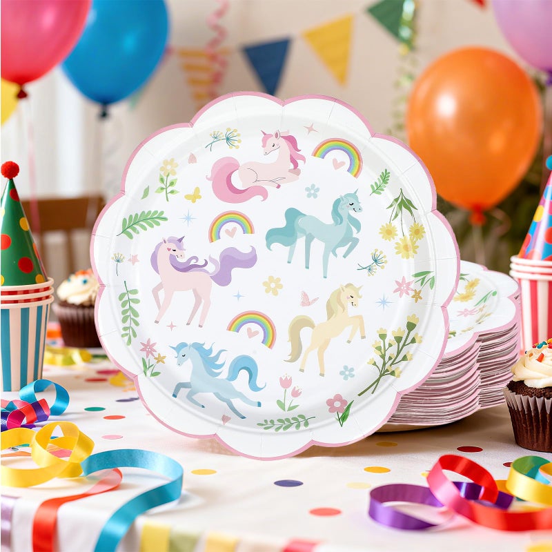 Greencian 50Pcs Magical Pastel Unicorn Birthday Paper Plates 9 Inch Heavy Duty Pastel Rainbow Disposable Dessert Plates Pink Unicorn Party Decorations for Girls' Birthday Baby Shower Party Supplies - Image 5