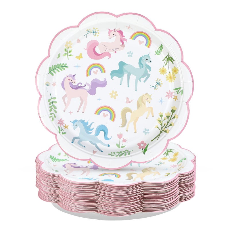 Greencian 50Pcs Magical Pastel Unicorn Birthday Paper Plates 9 Inch Heavy Duty Pastel Rainbow Disposable Dessert Plates Pink Unicorn Party Decorations for Girls' Birthday Baby Shower Party Supplies - Image 1