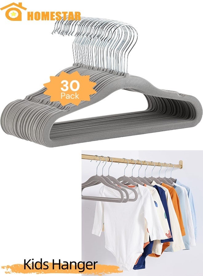 HOMESTAR Kids Velvet Hangers 30 Pack, Non-Slip Premium Hangers for Clothes, Felt heavy Duty Coat Hangers, Grey - Image 1