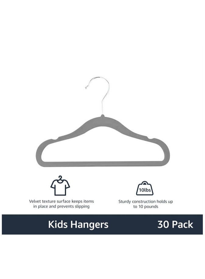 HOMESTAR Kids Velvet Hangers 30 Pack, Non-Slip Premium Hangers for Clothes, Felt heavy Duty Coat Hangers, Grey - Image 2
