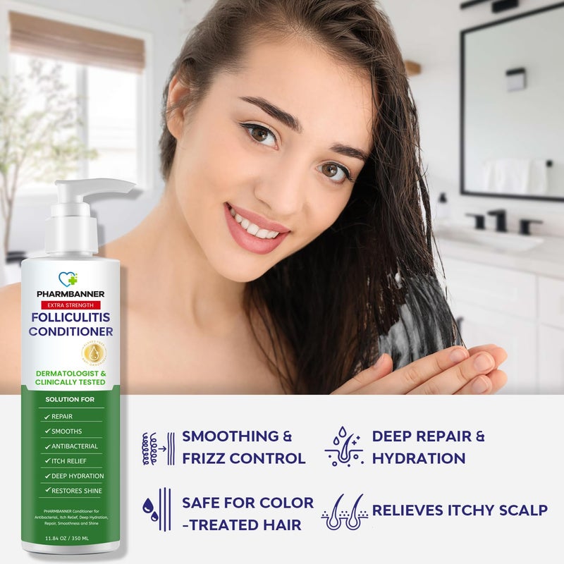 PHARMBANNER Folliculitis Itch Relief Conditioner: Tea Tree Oil & Moroccan Argan Oil - Deep Hydration & Repair - Nourishes, Smooths, Restores Shine - Safe for Dry or Damaged Hair-11.84 oz - Image 2