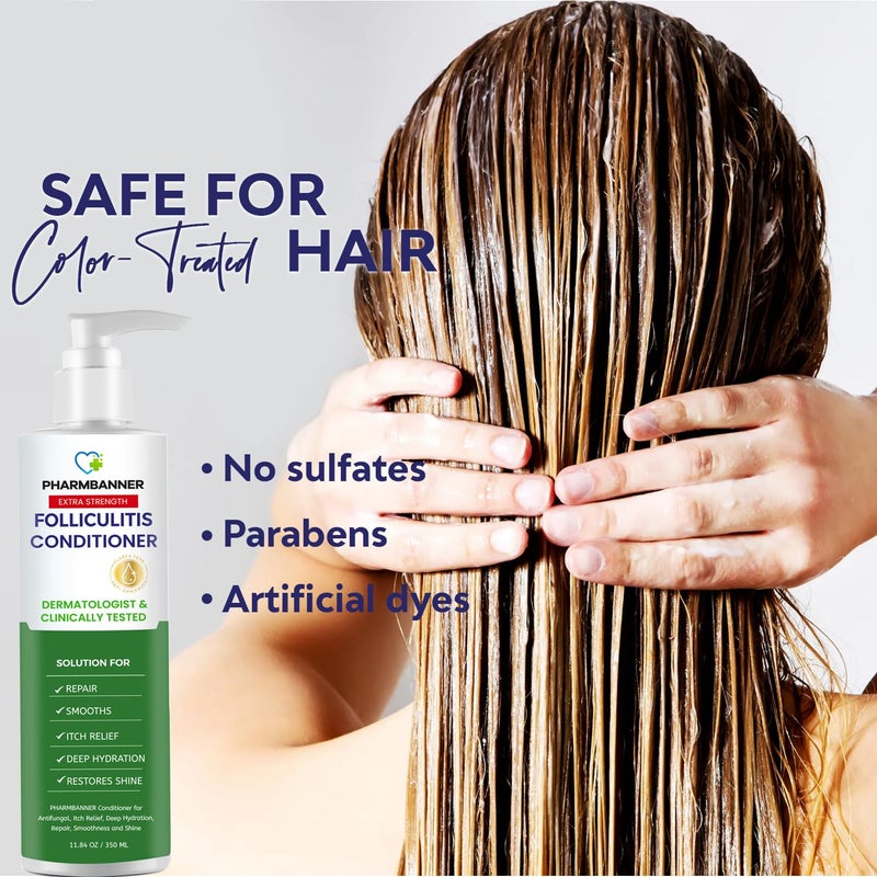PHARMBANNER Folliculitis Itch Relief Conditioner: Tea Tree Oil & Moroccan Argan Oil - Deep Hydration & Repair - Nourishes, Smooths, Restores Shine - Safe for Dry or Damaged Hair-11.84 oz - Image 5