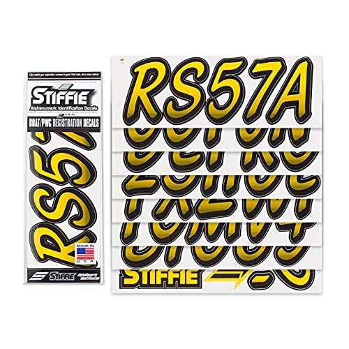 Stiffie Whipline Yellow/Black 3" Alpha-Numeric Registration Identification Numbers Stickers Decals for Boats & Personal Watercraft - Image 2