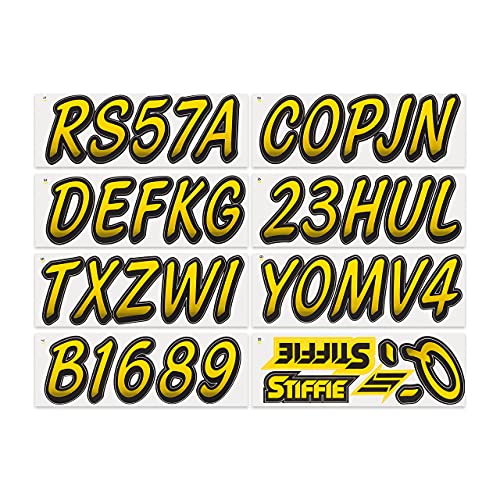 Stiffie Whipline Yellow/Black 3" Alpha-Numeric Registration Identification Numbers Stickers Decals for Boats & Personal Watercraft - Image 3