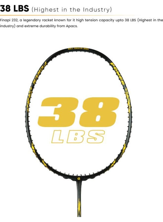 Apacs apacs Finapi 232 Limited Edition (38 LBS Tension) Made in Vietnam | Japanese Graphite Black, Gold Unstrung Badminton Racquet  (Pack of: 1, 85 g)  - Image 4