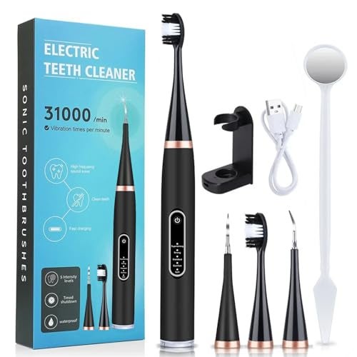US1984 Sonic Electric Toothbrush for Adults, 5 Modes, Teeth Whitening Kit 2 Brush Heads, 2 Cleaner & Battery Last up to 30 Days, teeth cleaner plaque remover, IPX7, Electric Power Tooth brush (black) - Image 1