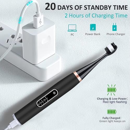 US1984 Sonic Electric Toothbrush for Adults, 5 Modes, Teeth Whitening Kit 2 Brush Heads, 2 Cleaner & Battery Last up to 30 Days, teeth cleaner plaque remover, IPX7, Electric Power Tooth brush (black) - Image 5