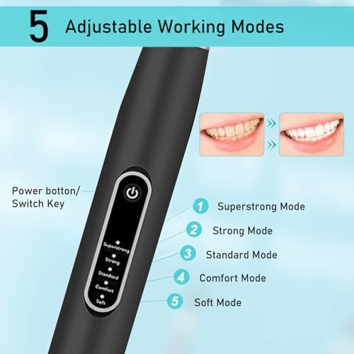 US1984 Sonic Electric Toothbrush for Adults, 5 Modes, Teeth Whitening Kit 2 Brush Heads, 2 Cleaner & Battery Last up to 30 Days, teeth cleaner plaque remover, IPX7, Electric Power Tooth brush (black) - Image 3