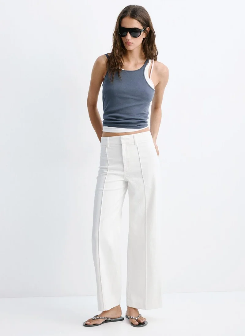 Mango 01-BLANCO High-Waisted Wideleg Jeans for Women | Best Price UAE