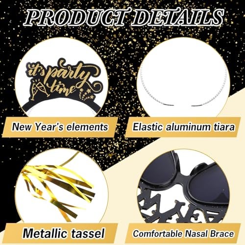 Poen 192 Pcs New Years Eve Party Supplies Include 48 New Year Headband 48 Happy NewYear Glasses 48 Noise Makers 48 Bead Necklace for Adults 2026 NewYear Day Xmas Party Supplies Favors Decor - Image 5