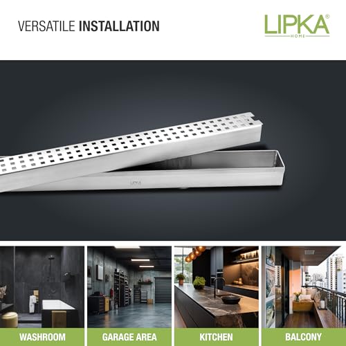 LIPKA Palo Shower Drain Channel | 12 x 2 Inches | 304 Stainless Steel Shower Water Drain Channel | Linear Floor Drains with Side Hole & Jali Silver (Cockroach Trap Not Included) - Image 5