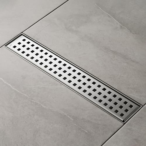 LIPKA Palo Shower Drain Channel | 12 x 2 Inches | 304 Stainless Steel Shower Water Drain Channel | Linear Floor Drains with Side Hole & Jali Silver (Cockroach Trap Not Included) - Image 1