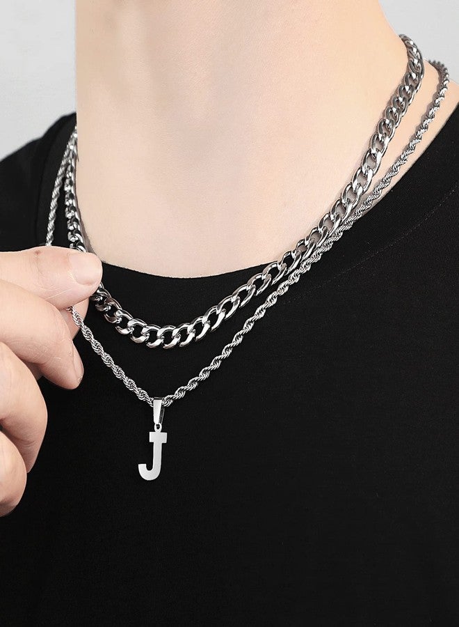 SENRAN Layered Initial A-Z Letter Necklace for Men Stainless Steel Figaro Twist Rope Chain18-20 inch Personalized Letter Charm Pendant Jewelry Gift for Women(S-J) - Image 4