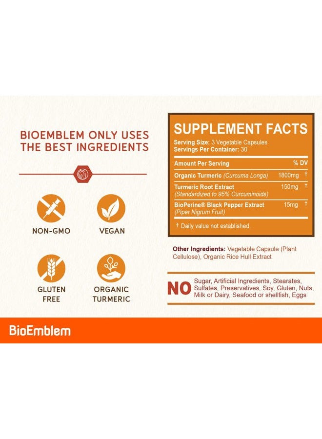 BioEmblem Turmeric Curcumin Supplement with BioPerine | Joint Support & Heart Health | with Organic Turmeric Powder & 95% Curcuminoids Extract | California Made, Non-GMO, 30-Day Supply - Image 3
