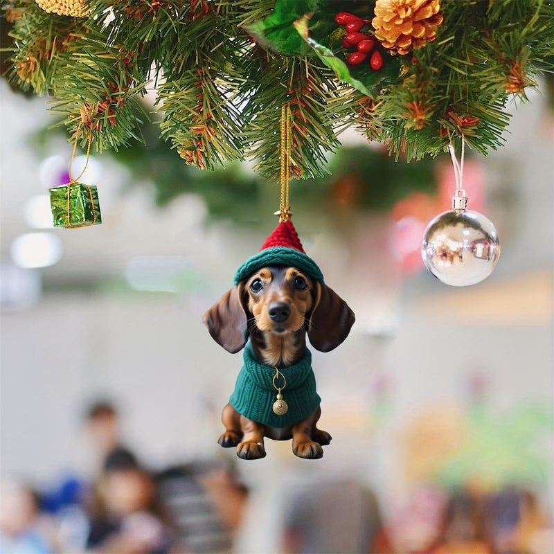1pcs of dachshund Christmas decorations, 2D acrylic cute dog pendants, fun dog Christmas tree pendants, gifts for dog lovers, Christmas tree decorations, Christmas decorations - Image 2