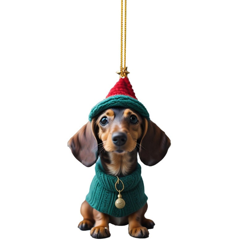 1pcs of dachshund Christmas decorations, 2D acrylic cute dog pendants, fun dog Christmas tree pendants, gifts for dog lovers, Christmas tree decorations, Christmas decorations - Image 1