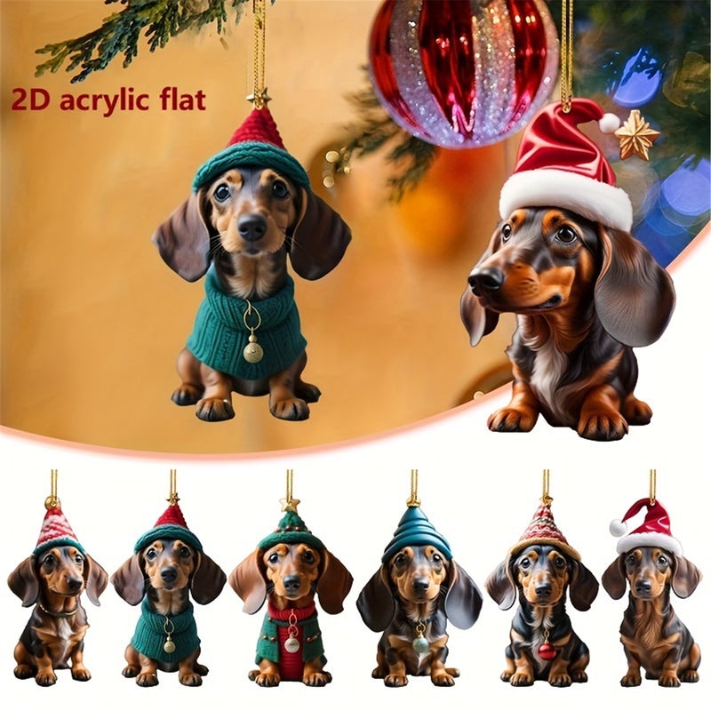1pcs of dachshund Christmas decorations, 2D acrylic cute dog pendants, fun dog Christmas tree pendants, gifts for dog lovers, Christmas tree decorations, Christmas decorations - Image 3