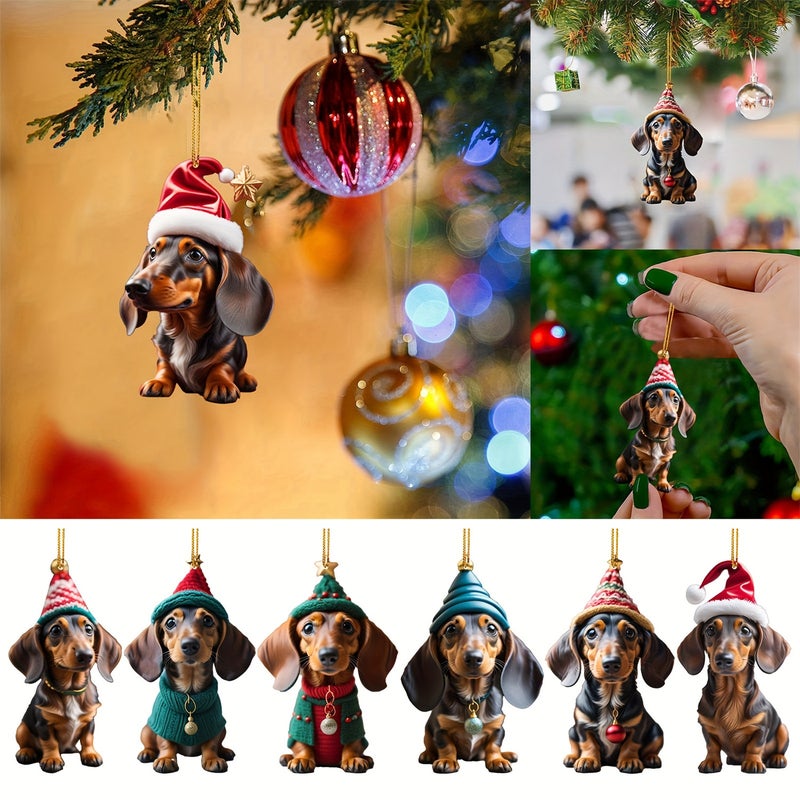 1pcs of dachshund Christmas decorations, 2D acrylic cute dog pendants, fun dog Christmas tree pendants, gifts for dog lovers, Christmas tree decorations, Christmas decorations - Image 4