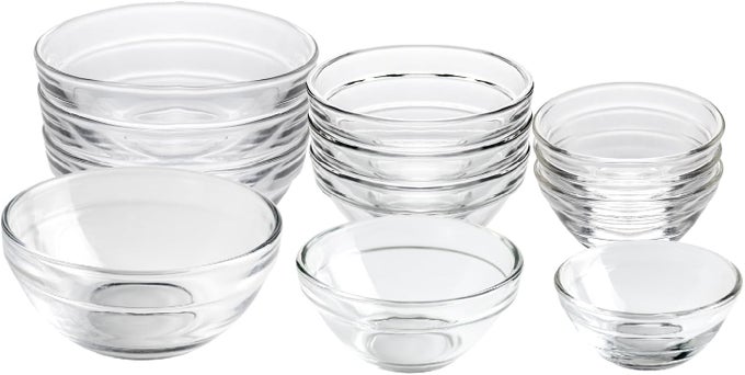 3 SIZES OF GLASS PREP BOWL SETS CLEAR SMALL PINCH BOWLS FOR SALT SPICES AND CHOPPED INGREDIENTS 15OZ25OZ35OZ SET OF 12