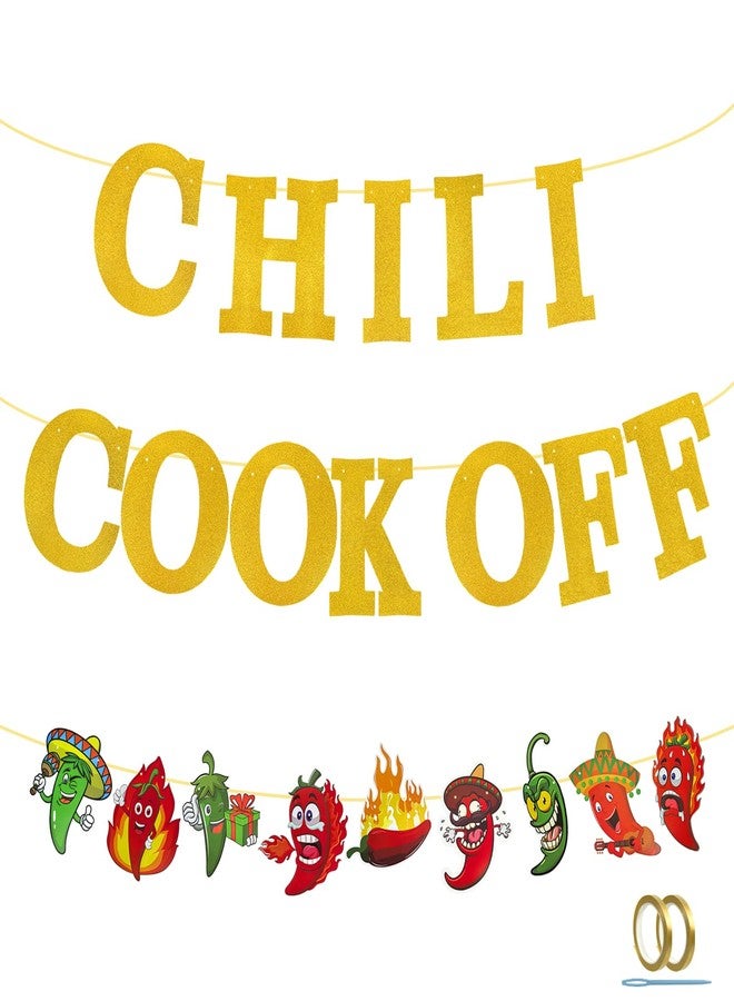 YEXEXINM Shiny Chili Cook Off Banner Set - Pre-Assembled Chili Contest Pennants with Chili Pattern Flag and Accessories - Red Hot Chili Cooking Decor Banners - Perfect Chili Cook-Off Party Deco and Chili Decoration Banner Supplies (2 Pcs - Image 1