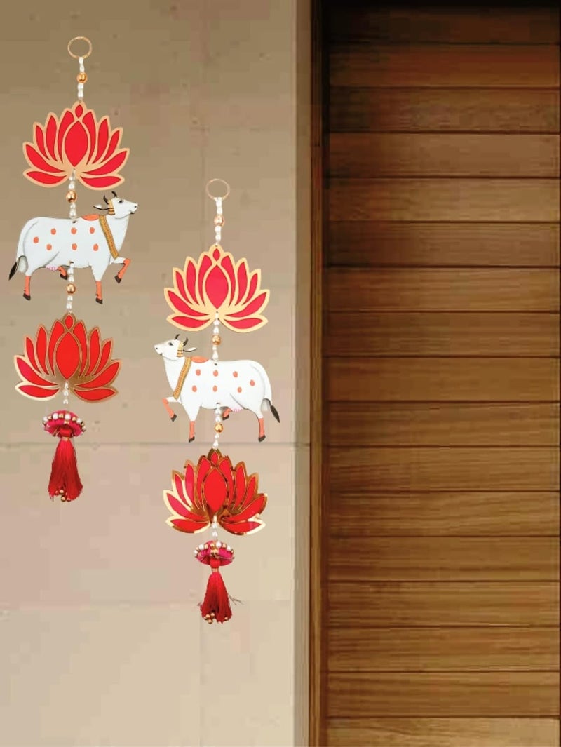 VRB Dec VRB DecTM Lotus Hangings for DecorationHanging for Home DecorGanpatiFloral Wall Hangings for Temple DecorFestivalshowpiece for Home Lotus Hanging Pink Two Tier Center Cow 2 Pcs 