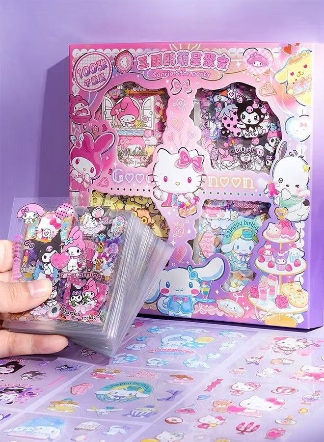 Anime Girl Stickers - 100 Sheets Sanrio Stickers Kit, Vinyl Cartoon Aesthetic Decorative Sticker Set, Ideal for Scrapbooking, Journaling, Laptops and Room Decoration