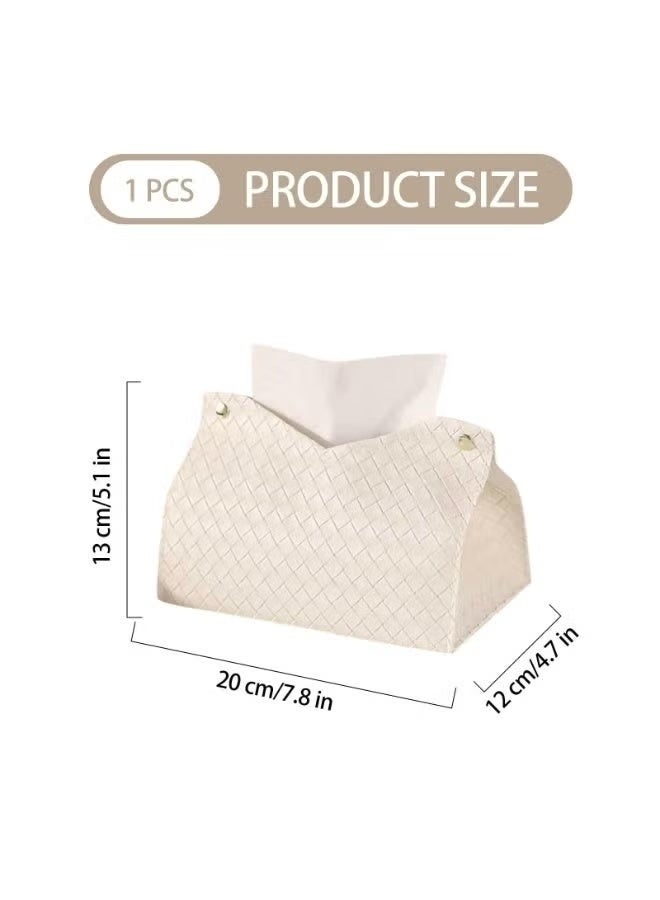 Hoasis PU Leather Tissue Box Cover, Square Tissue Holder and Facial Paper Organizer Dispenser for Bathroom, Vanity, Tabletop, Living Room and Car (White) - Image 2