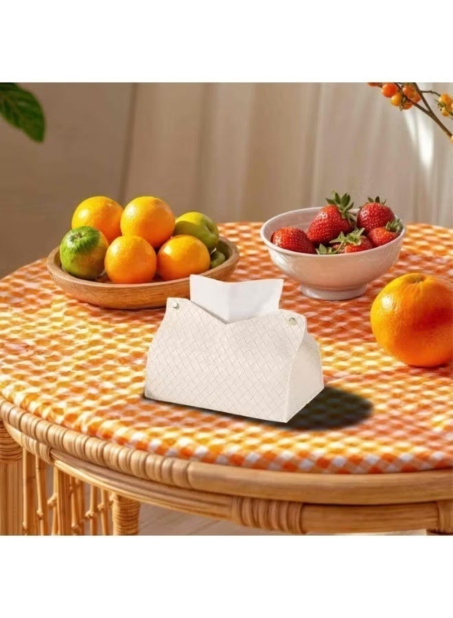 Hoasis PU Leather Tissue Box Cover, Square Tissue Holder and Facial Paper Organizer Dispenser for Bathroom, Vanity, Tabletop, Living Room and Car (White) - Image 5