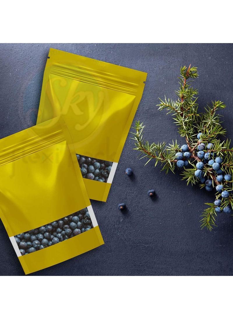 SKY FLEXI PACK SKY FLEXI PACK Ziplock Matte Finish Polyester Pouch 18 x 255cm Yellow Pack of 100 Airtight Reusable Waterproof Stand Up MultiPurpose Storage Bags with Transparent Window Capacity 750gm  - Image 5