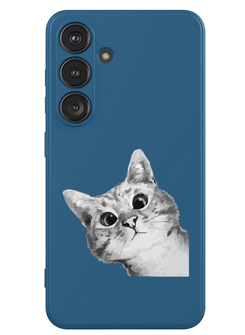 Theodor Protective Slim Fit Case Liquid Silicone Cover with Full Body Protection Anti-Scratch Shockproof Case For Samsung Galaxy S25 Plus (Blue) - Cat Peep - Image 1