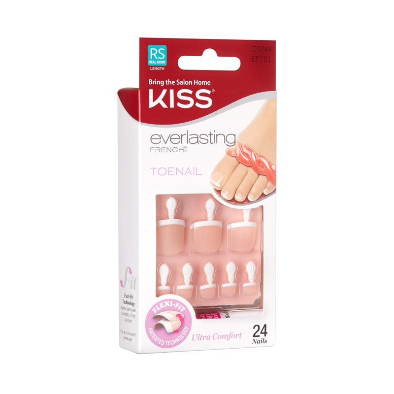 KISS Everlasting, Press On Toenails, Nail Glue Included, 'Limitless', French, Short Size, Squoval Shape, Includes 24 Nails, 2g Glue, 1 Manicure Stick, 1 Mini file - Image 2