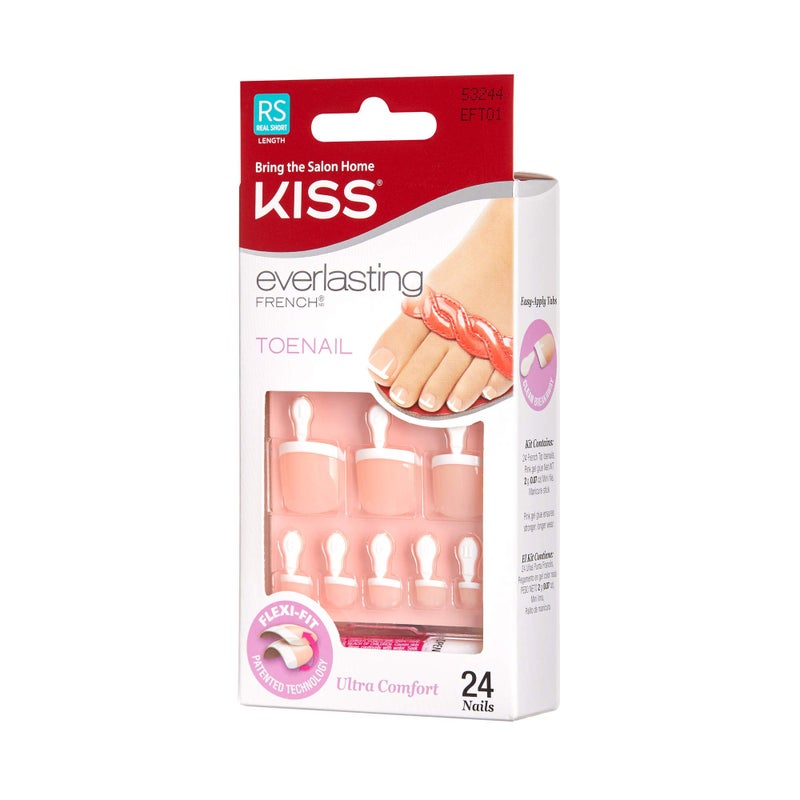 KISS Everlasting, Press On Toenails, Nail Glue Included, 'Limitless', French, Short Size, Squoval Shape, Includes 24 Nails, 2g Glue, 1 Manicure Stick, 1 Mini file - Image 3