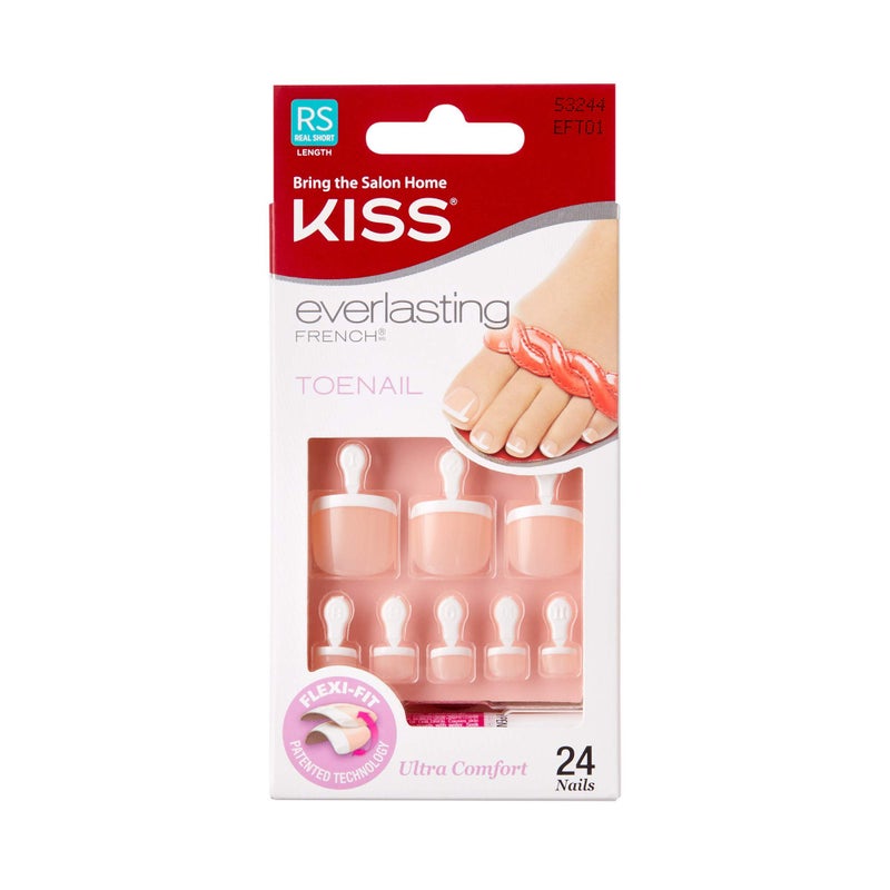 KISS Everlasting, Press On Toenails, Nail Glue Included, 'Limitless', French, Short Size, Squoval Shape, Includes 24 Nails, 2g Glue, 1 Manicure Stick, 1 Mini file - Image 1
