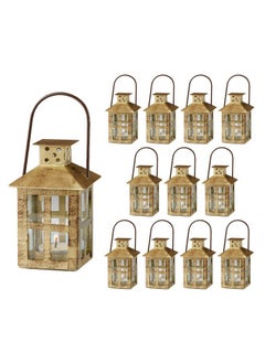 Kate Aspen Kate Aspen Decorative Lanterns Candle Holder Set of 12 - Distressed Metal Vintage Mini Lantern Decorative Wedding Centerpieces for Tables, Accent Pieces & Home Decor, Farmhouse Decor, Fall Decor  - Image 1