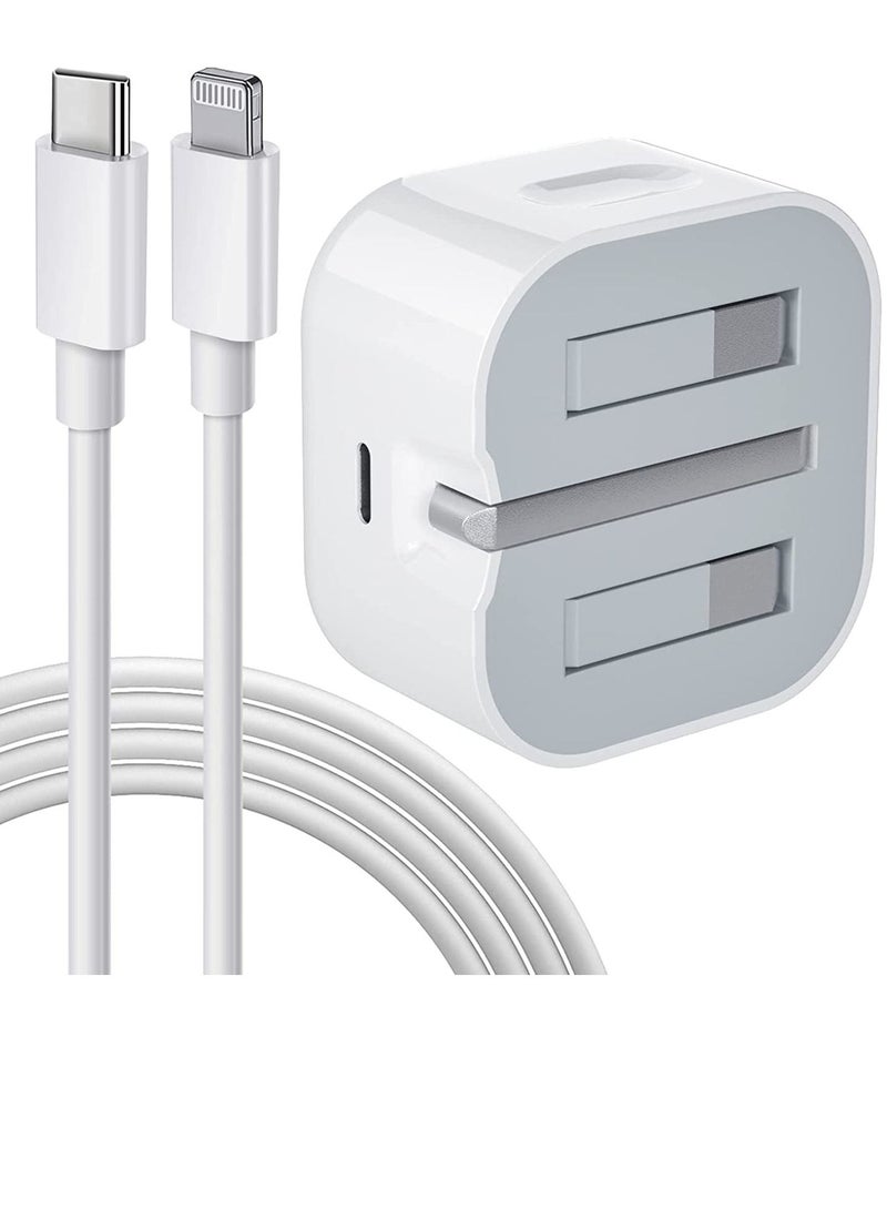 iPhone Charger Cable and Plug, iPhone Fast Charger 20W PD 3.0 USB C Wall Charger Plug with 1M iPhone Fast Charging Cable USB C Fast Charger Compatible with Phone 13 12 11 Pro Max Mini X XR Xs 8, Pad - Image 1